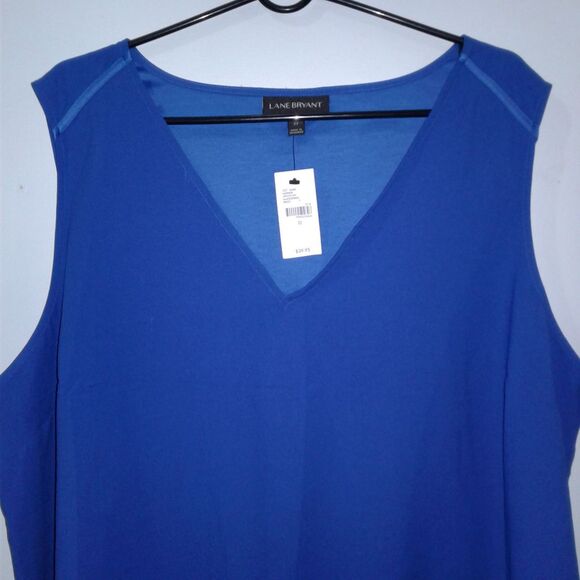 Lane Bryant V-Neck Essential Shell Top Blue Sleeveless Tank 22 Plus - Picture 2 of 5